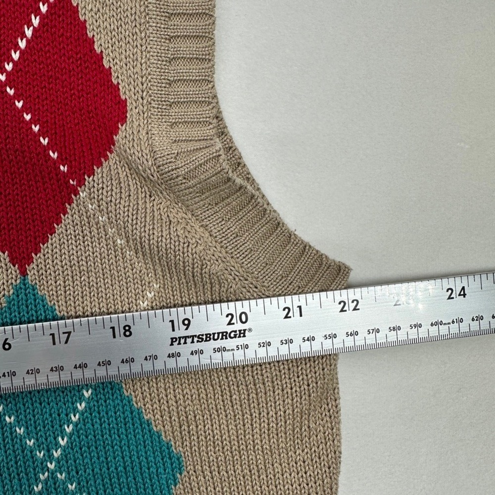 Wakefield Co Kenneth Gordon Mens L Argyle V Neck Sweater Vest Tan Brown Vintage - Picture 13 of 16